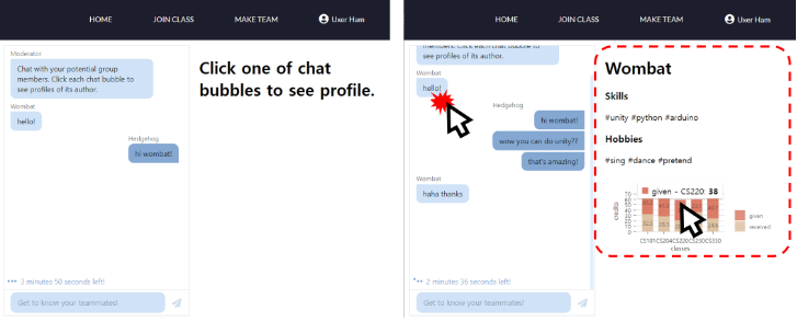 Credit history of members are shown during the chatting session. This will give users further information in assessing teammates that are diligent workers and free riders.